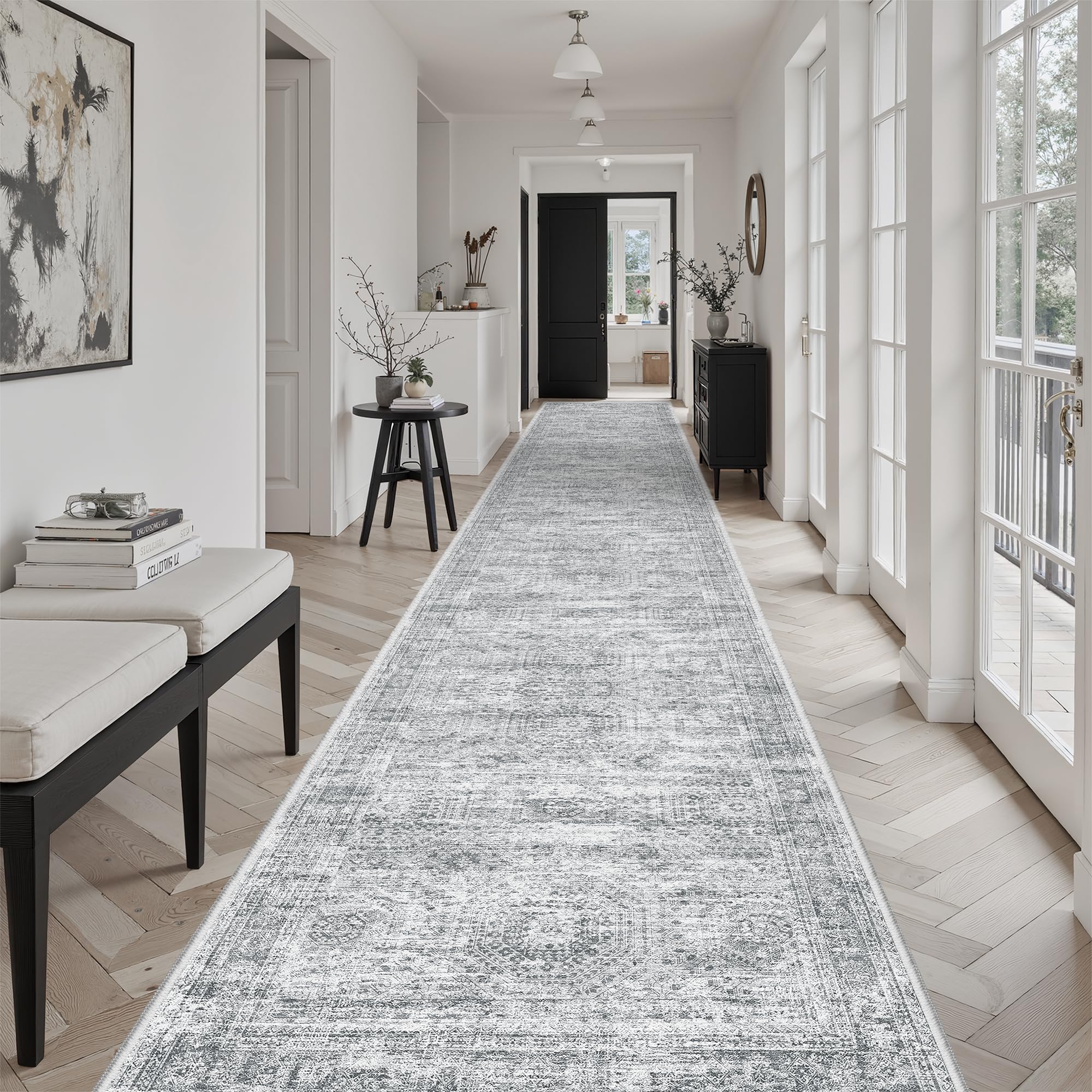 Soalmost Washable Hallway Runner Rug 3x18 Kitchen Entry Rugs Non-Slip, Grey