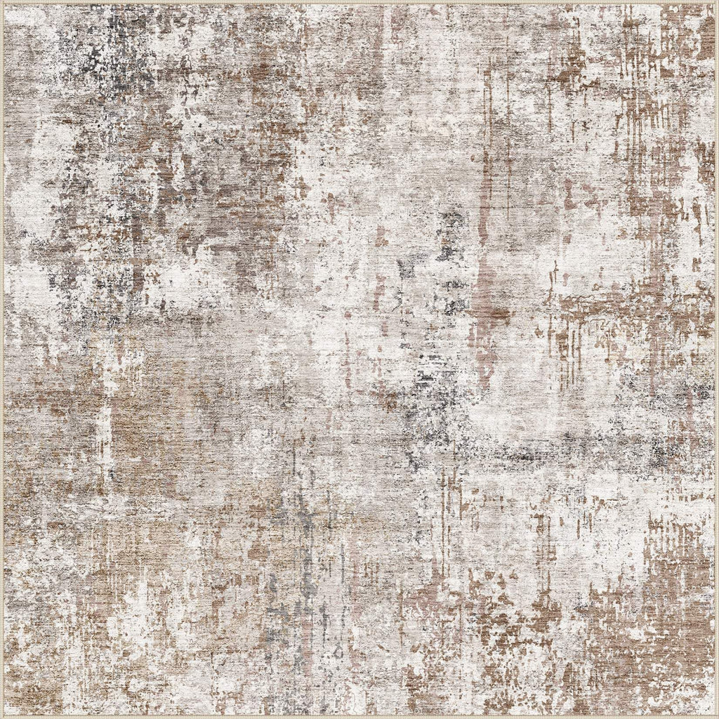 UERMEI Square Area Rugs: Washable 6x6 Neutral Modern Abstract Carpet for Living Room Bedroom - Soft Floor Mat with Non Slip Backing for Kitchen Nursery Dorms Farmhouse Home Decor - Brown/Grey/Red