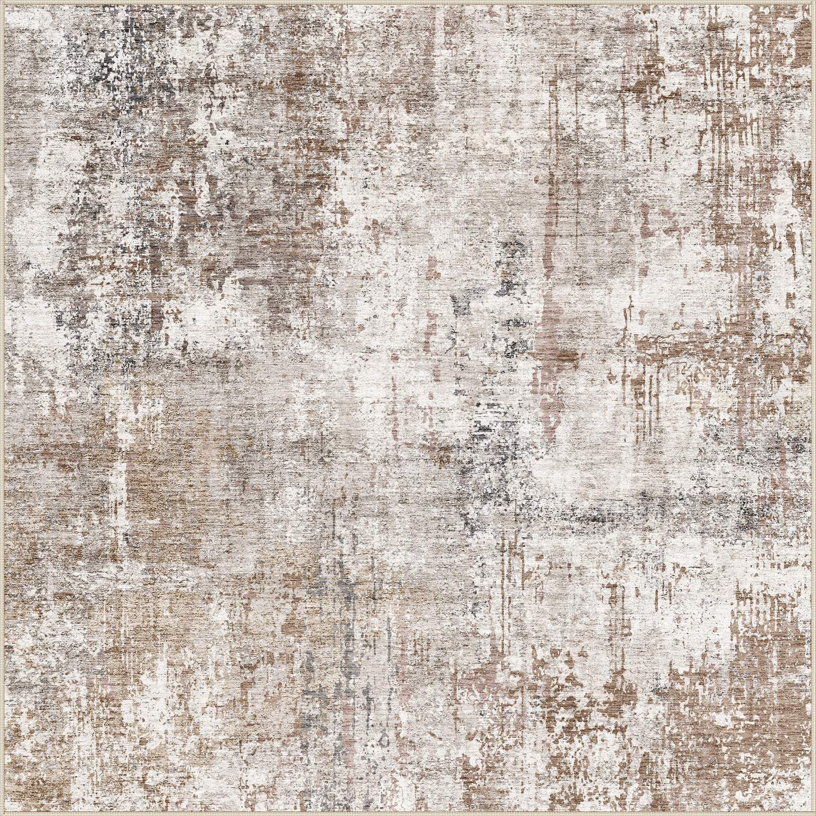 UERMEI Square Area Rugs: Washable 6x6 Neutral Modern Abstract Carpet for Living Room Bedroom - Soft Floor Mat with Non Slip Backing for Kitchen Nursery Dorms Farmhouse Home Decor - Brown/Grey/Red