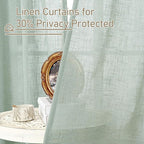 LAMIT Semi Sheer Linen Curtains 54 Inch Length 2 Panels, Light Sage Light Filtering Panels Back Tab and Rod Pocket Neutral Drapes for Kitchen/Window/Dining Room, 52 x 54 Inch