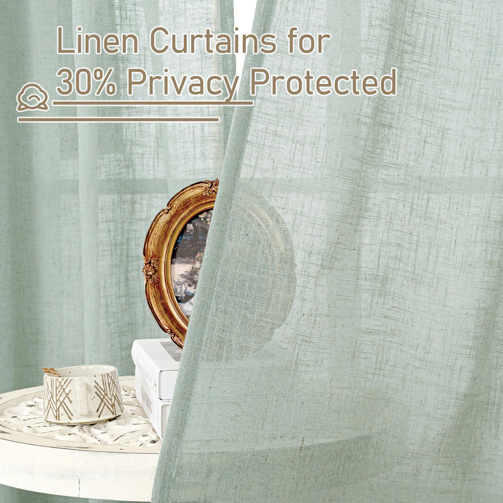 LAMIT Light Sage Linen Sheer Curtains for Bedroom 84 Inches Long, 2 Panels