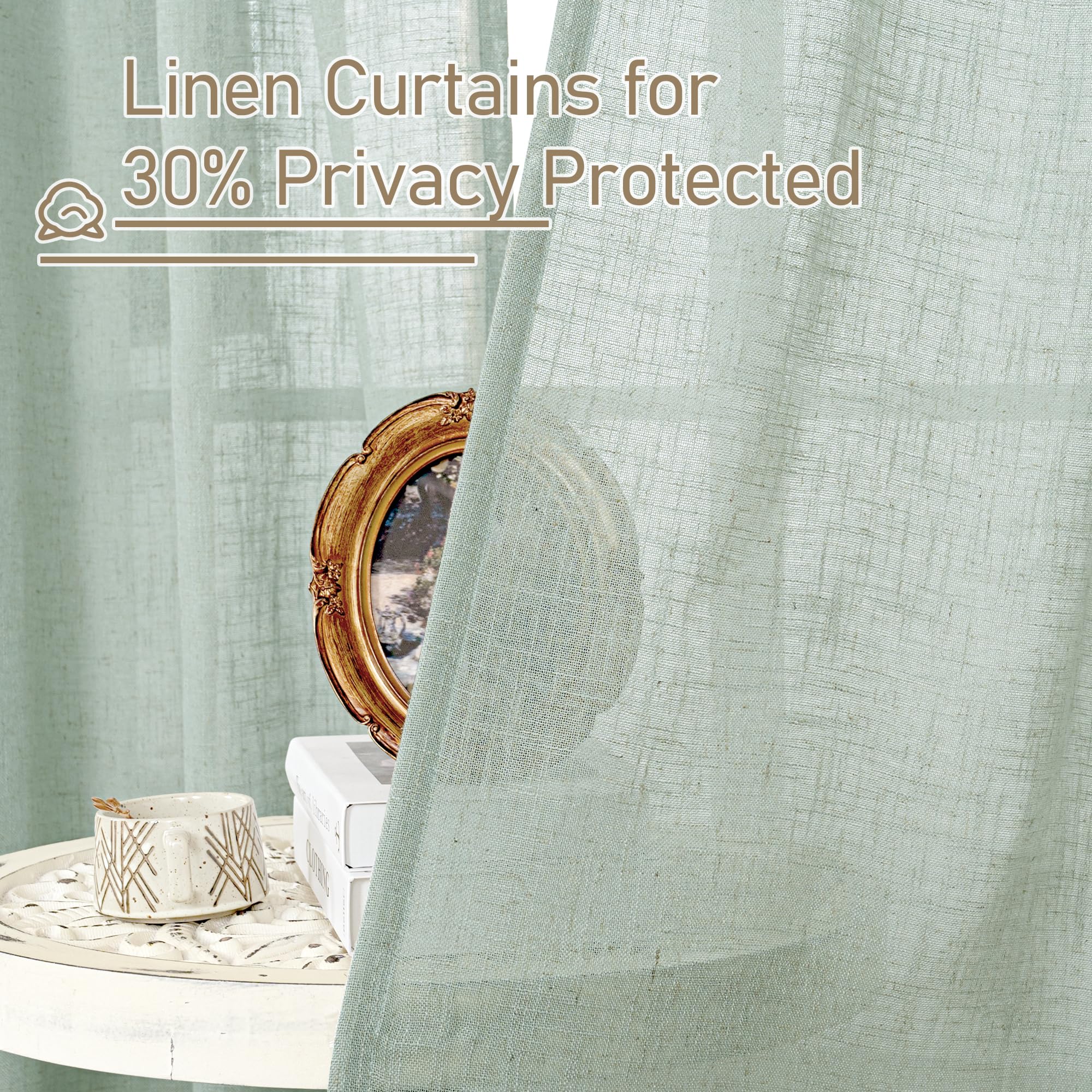 LAMIT Light Sage Linen Sheer Curtains for Bedroom 84 Inches Long, 2 Panels