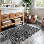 2x3 Washable Entryway Area Rug: Moroccan Small Runner Rug for Hallway Soft Modern Non Slip Door Mat with Rubber Backing Low Pile Thin Floor Carpet for Kitchen Bathroom Bedroom Indoor(Black,2x3)