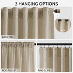 Eggshell Beige Linen Curtains for Living Room 126 Inches Long Light Filtering Semi Sheer Curtain Back Tab Rustic Farmhouse Decor Drapes Floor to Ceiling High Window for Bedroom 52x126, 2 Panels