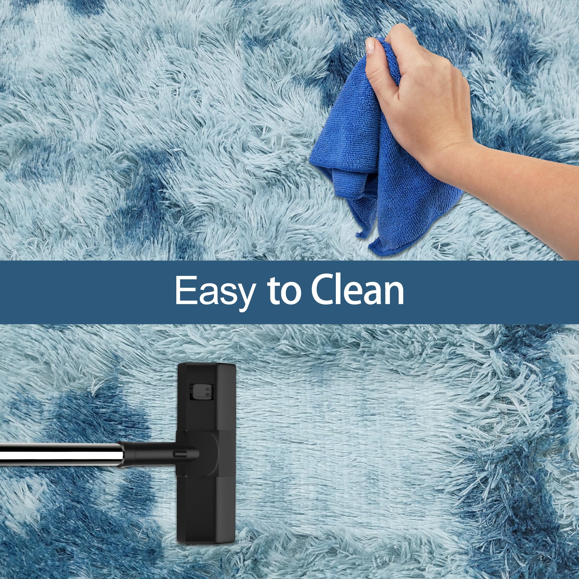 JiaoBaba Super Soft Fluffy Living Room Area Rug 2x5 ft Tie-Dyed Light Blue Shaggy Furry Carpet Washable Non-Slip Floor Rugs Bedroom Bedside Nursery Rug Fuzzy Girls Boy Dorm Home Decor Aesthetic