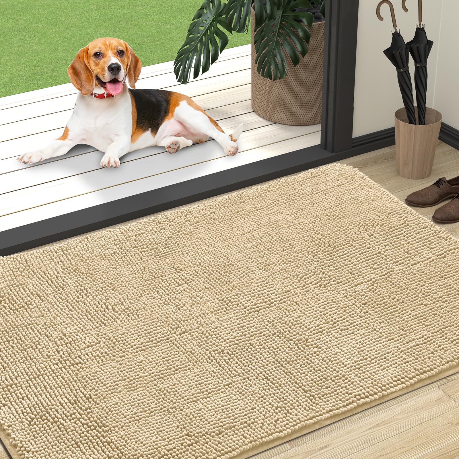 OLANLY Dog Door Mat for Muddy Paws 47x32, Super Absorbent Chenille Mud Mat