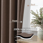 Guken 100% Blackout Curtains 108 Inch Length 2 Panels Set for Living Room Bedroom Back Tab Thermal Insulated Black Out Linen Drapes Room Darkening Mocha Mousse,52x108