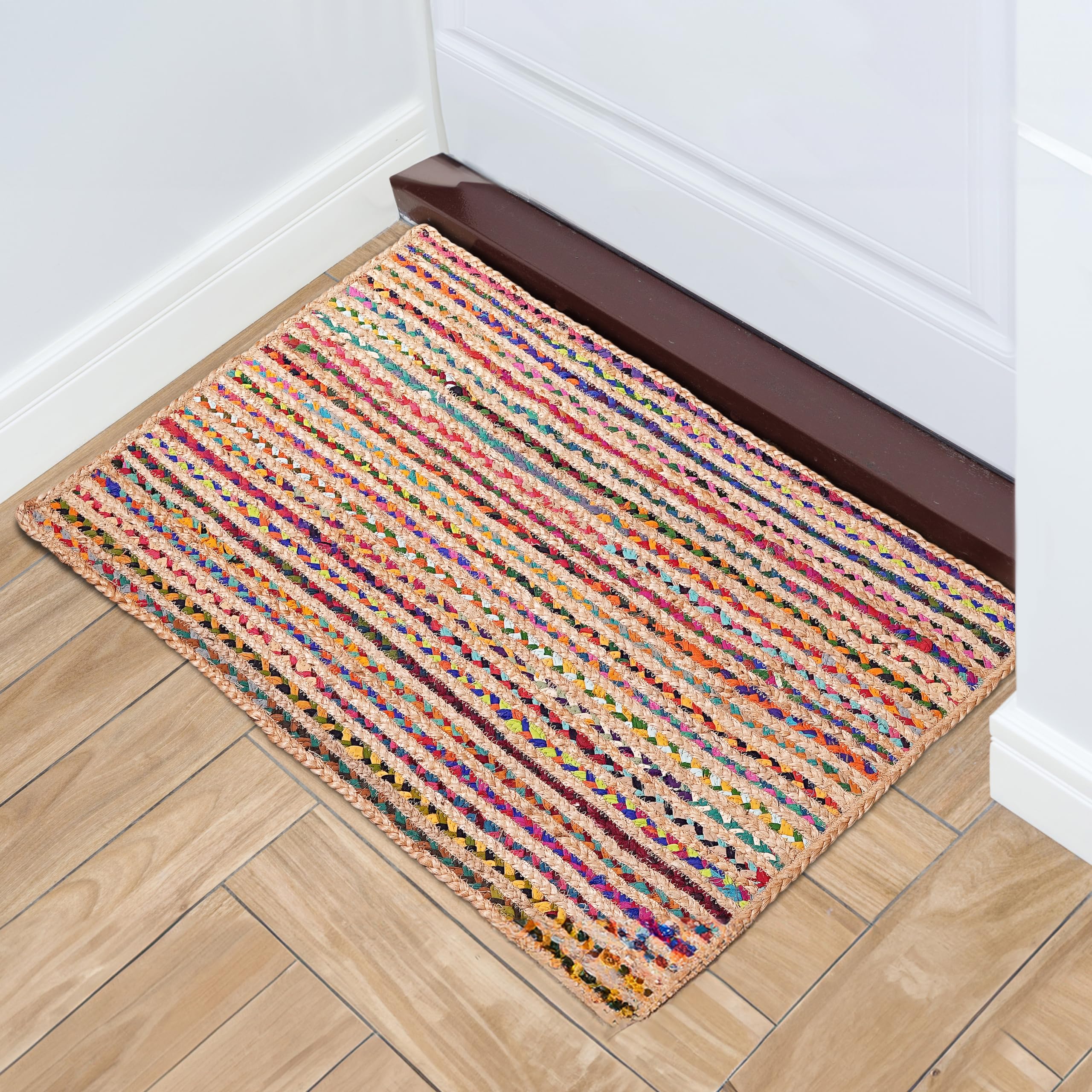 Hausattire Boho Braided Rag Rug - Multi Color, 2x3 ft
