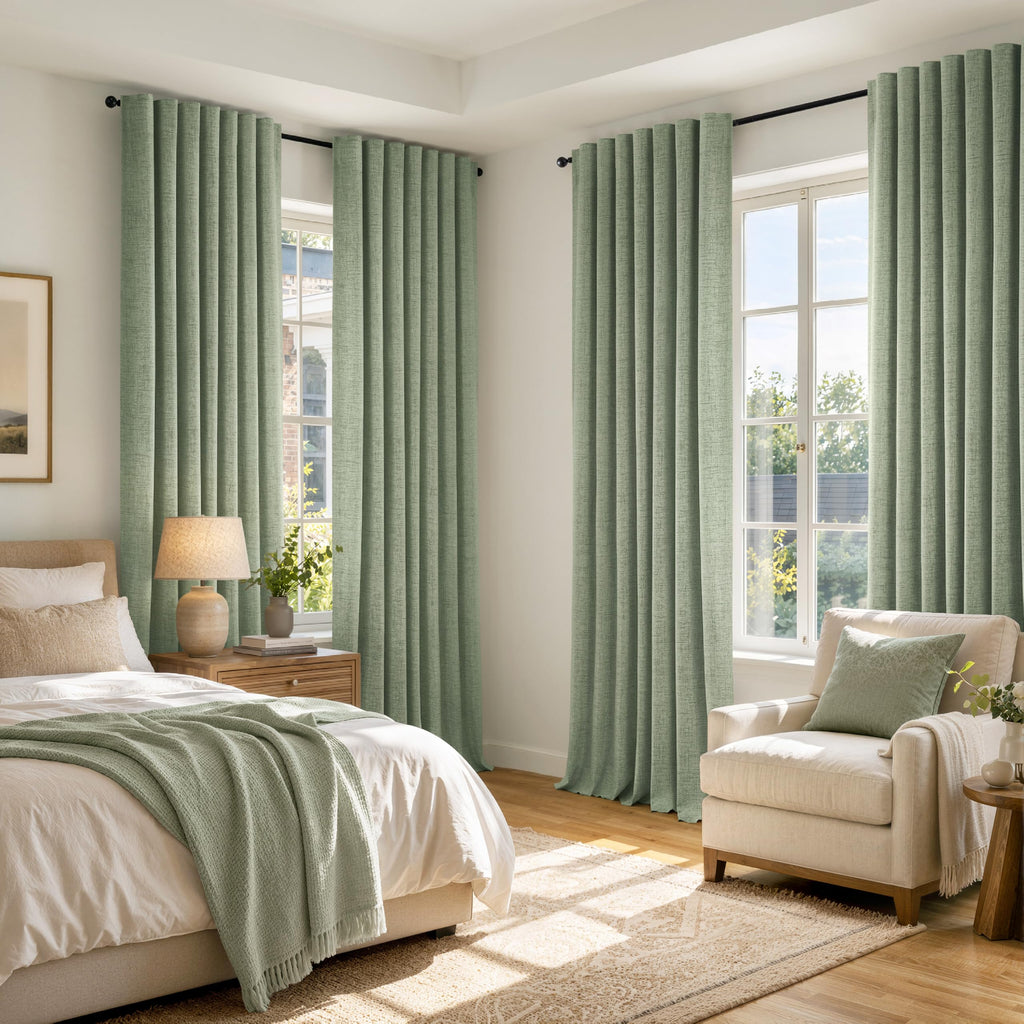 MIULEE 100% Blackout Linen Curtains 42 x 72 Inch Sage Green 2 Panels