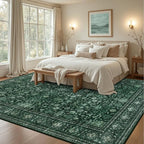 Area Rugs 9x12 Living Room Rug: Washable Rug Soft Vintage Distressed Floral Carpet Indoor Non-Slip Stain Resistant Large Carpets for Bedroom Dining Room Farmhouse Nursery Home Office Deep Green