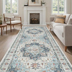 Madane 4x10 Wide Hallway Runner Rug: Washable Soft Rug Runners for Living Room Bedroom, Stain Resistant Low Pile Area Rugs Thin Non Slip Floor Carpet for Ktichen Bathroom Dining Room (Blue, 4x10)