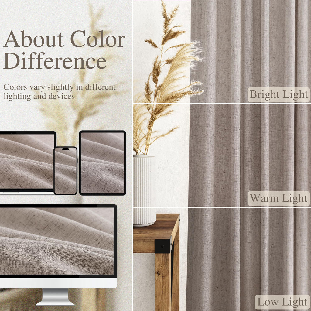 Brownish Grey Linen Curtains 96 Inches Long for Living Room Back Tab Vintage Rustic Farmhouse Light Filtering Curtain Burlap Textured Linen Drapes 96 Inch Length for Dinning Room Bedroom 52x96 8 FT