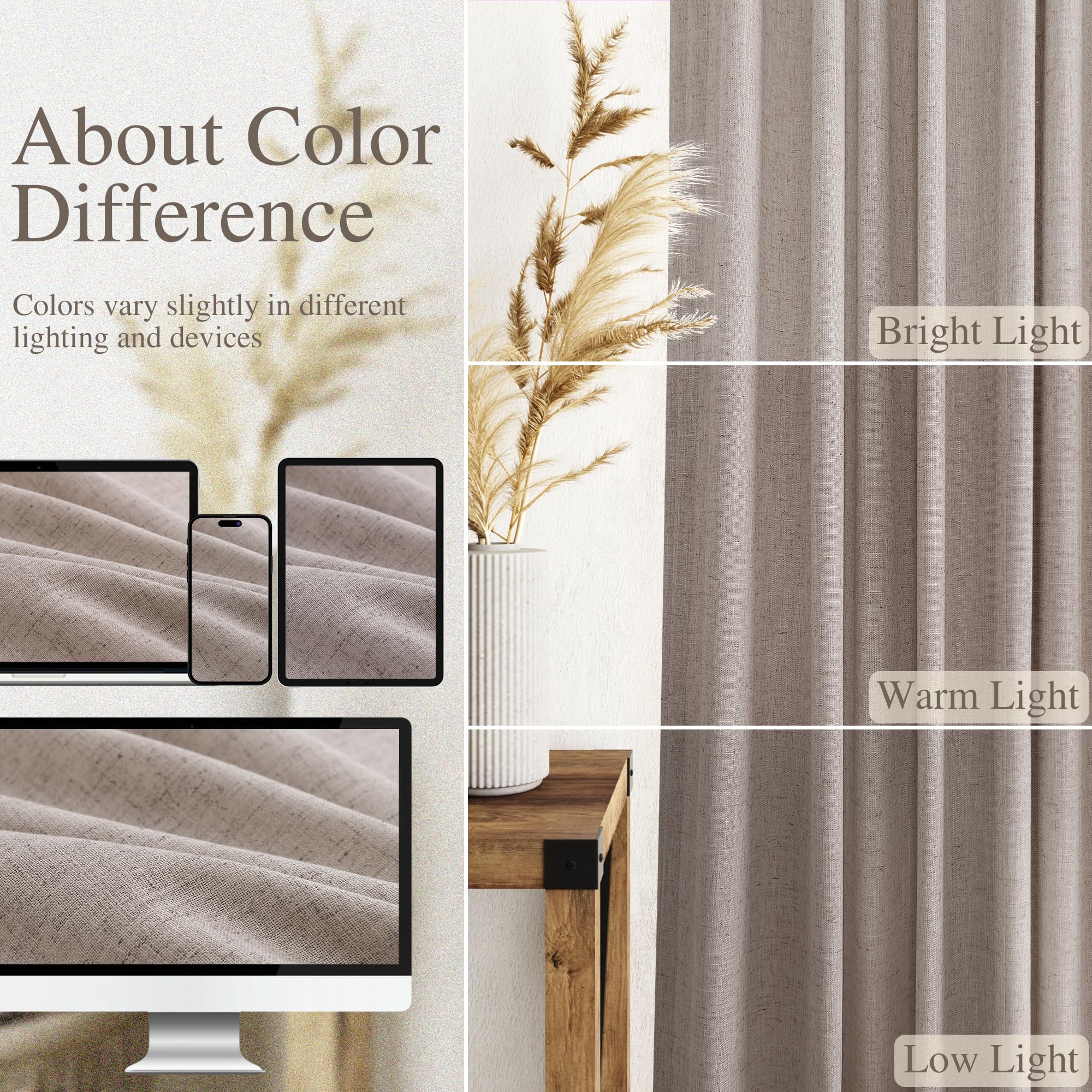 Brownish Grey Linen Curtains 96 Inches Long for Living Room Back Tab Vintage Rustic Farmhouse Light Filtering Curtain Burlap Textured Linen Drapes 96 Inch Length for Dinning Room Bedroom 52x96 8 FT