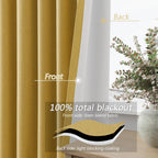 Guken 100% Blackout Curtains 63 Inch Length 2 Panels Set for Living Room Bedroom Back Tab Thermal Insulated Black Out Linen Drapes Room Darkening Window Curtains 63 Inches Long,Gold