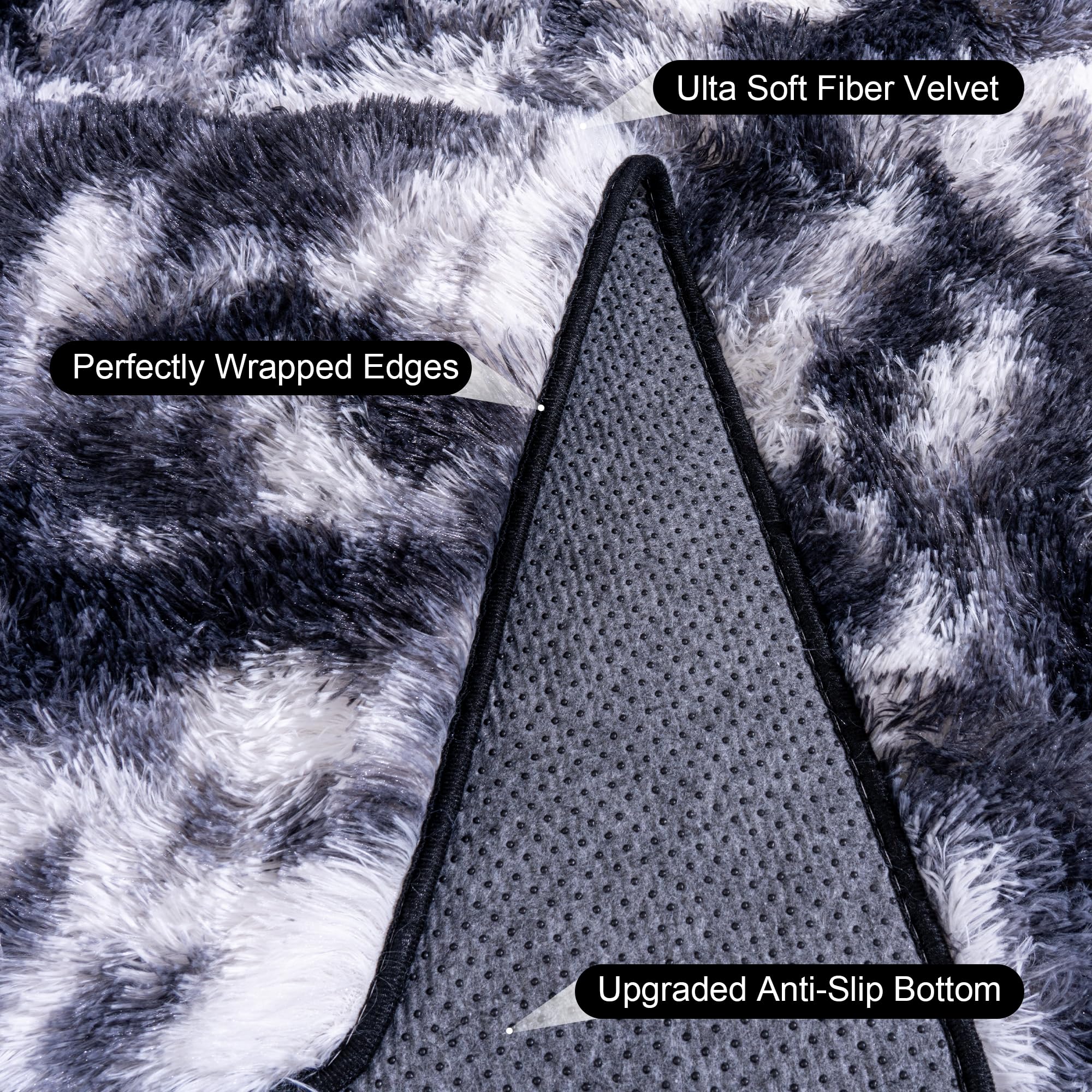 Quntue Black and White Rug for Living Room, 6x9 Area Rug for Bedroom, Bedside Indoor Floor Fluffy Shag Carpet, Plush Soft Rug for Boys Girls Kids Room Nursery Dorm Home Decor