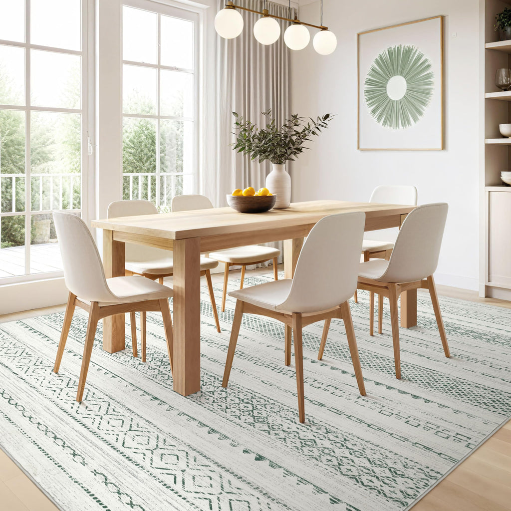 Nakagishi Green Rug Living Room 6x9: Washable Boho Large Neutral Farmhouse Soft Area Rugs Modern Stain Resistant Moroccan Indoor Non-Slip Floor Carpet for Bedroom Nursery Playroom Office Dining Room