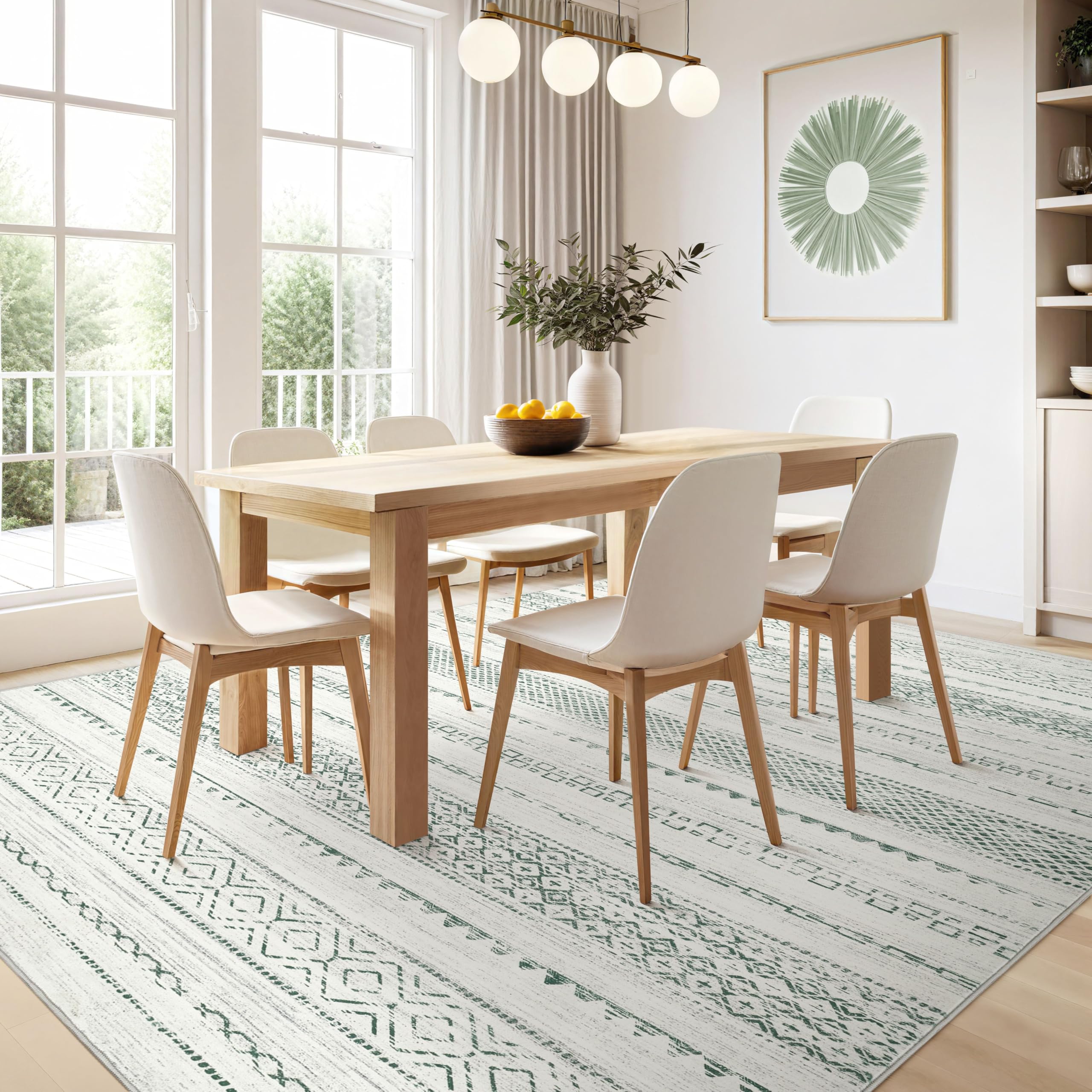 Nakagishi Boho 5x7 Area Rug Living Room Rugs Machine Washable Green