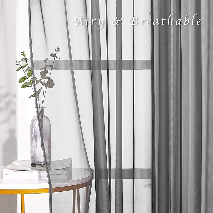 NICETOWN Sheer Curtains 84 Inches - Long Grommet Elegant Light Filter Sheer Voile Drapes Panels Room Decor for Bathroom/Living Room (54" Wide, Dark Grey, 2 Panels)