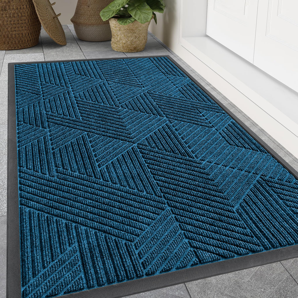 Smiry Front Door Mat Outside Entrance, Low Profile Rubber Doormat, 47x32