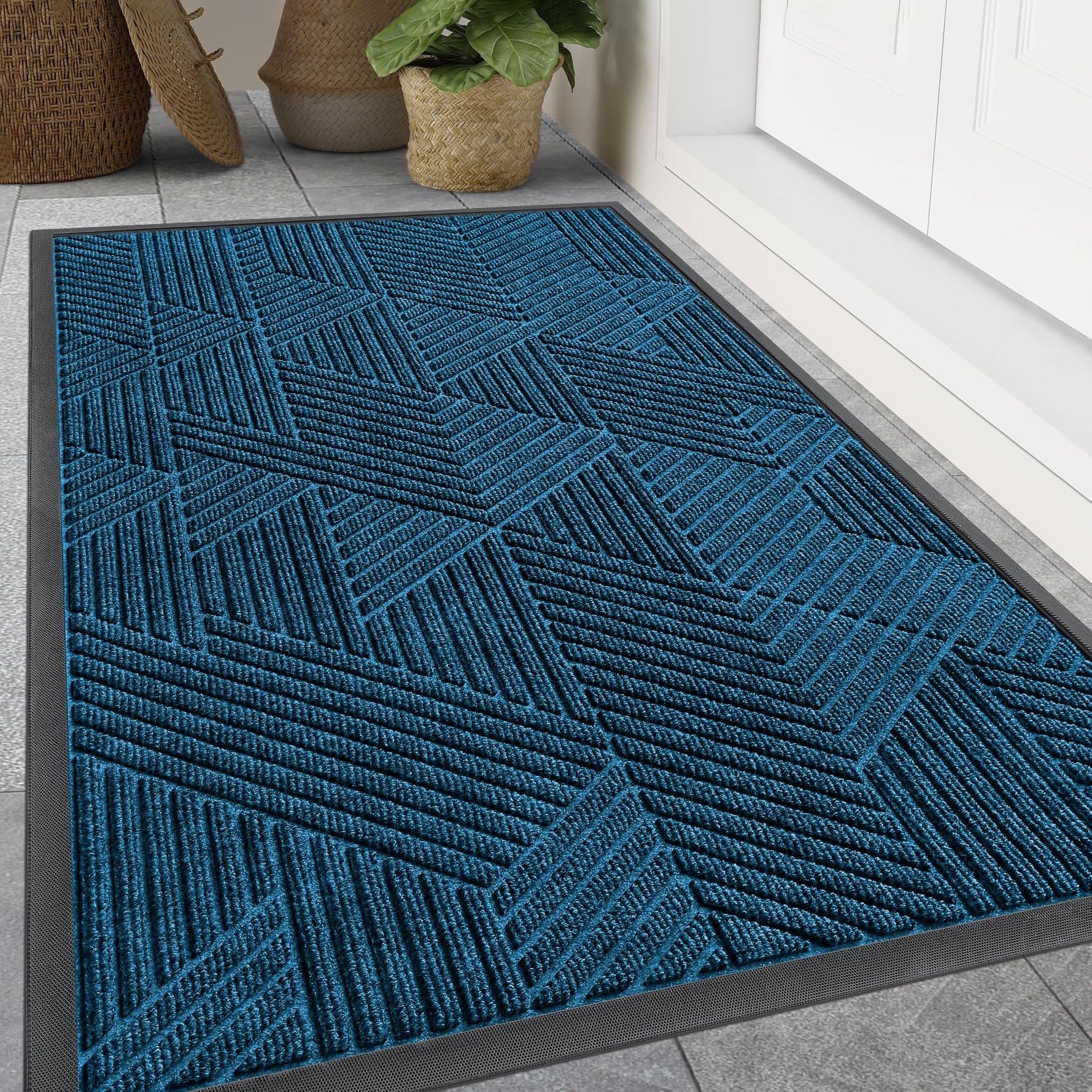 Smiry Front Door Mat Outside Entrance, Low Profile Rubber Doormat, 47x32