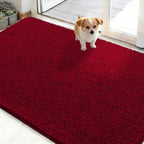 OLANLY Dog Door Mat for Muddy Paws 48x30, Absorbs Moisture and Dirt, Absorbent Non-Slip Washable Doormat, Quick Dry Chenille Mud Mat for Dogs, Entry Indoor Entryway Carpet for Inside Floor, Red