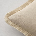 MIULEE Boho Linen Fringe Decorative Throw Pillow Covers Beige 16x16