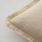 MIULEE Boho Linen Fringe Decorative Lumbar Throw Pillow Covers Beige 12x20