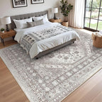 zesthome 8x10 Area Rugs for Living Room,Non-Slip Backing Washable Rugs,Vintage Large Area Rug，Stain Resistant Home Decor Rug (Brown/Beige,8'x10')