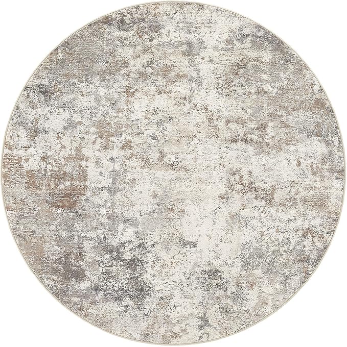 UERMEI 4ft Round Area Rug Living Room Rugs - 4x4 Washable Neutral Modern Abstract Soft Thin Rug Indoor Floor No Slip Rug Carpet for Bedroom Under Dining Table Home Office Decor - Brown Grey