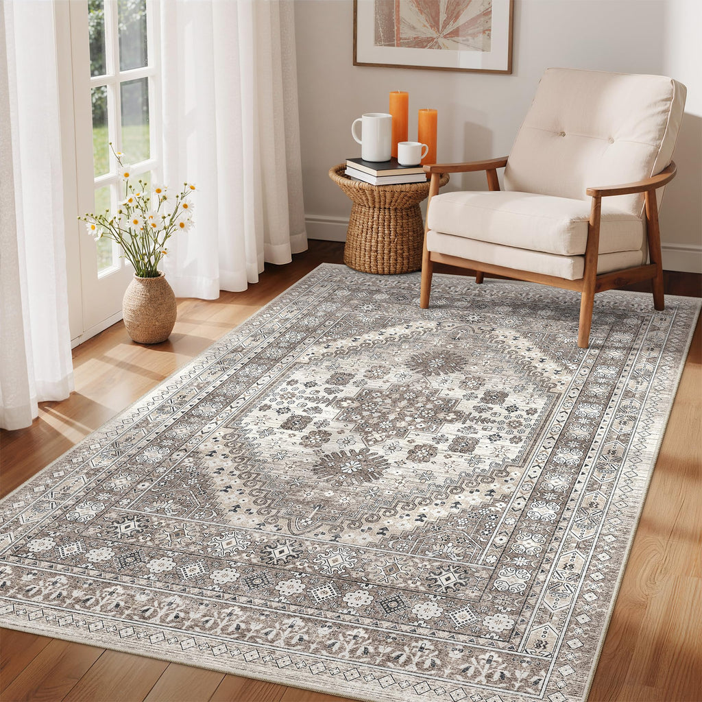 zesthome 4x6 Area Rug for Entryway,Washable Kitchen Rug,Brown