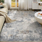UERMEI 9x12 Area Rug Living Room Rugs - Washable Neutral Modern Abstract Soft Thin Large Rug Indoor Floor No Slip Rug Carpet for Bedroom Under Dining Table Home Office Decor - Blue Grey