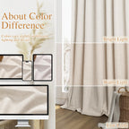 Guken 100% Blackout Linen Curtains 132 Inch Length 2 Panels Set for Living Room Bedroom Back Tab Thermal Insulated Black Out Drapes Room Darkening Farmhouse Style for Bedroom Window Curtains 52x132