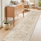 Madane Rug Runner for Hallways 2.5x8, Washable Kitchen Runner Rugs with Non Slip Backing, Soft Floral Print 2'6''x8 Carpet Runners for Laundry Room, Bedroom, Beige/Brown