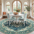 RELEANY Washable Area Rug, Round 8ft, Blue/Vintage Dark Blue