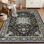 3x5 Area Rugs Living Room Rug: Washable Vintage Boho Medallion Rug No Slip Stain Resistant Soft Carpet Indoor Large Carpets for Bedroom Dining Room Farmhouse Nursery Hallway Home Office Black Gold