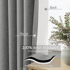 Guken 100% Blackout Linen Curtains 120 Inch Length 2 Panels Set for Living Room Bedroom Back Tab Thermal Insulated Black Out Linen Drapes Room Darkening Window Curtains,Dark Grey