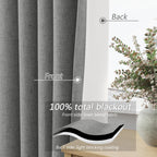 Guken 100% Blackout Linen Curtains 72 Inch Length 2 Panels Set for Living Room Bedroom Back Tab Thermal Insulated Black Out Linen Drapes Room Darkening Window Curtains,Dark Grey