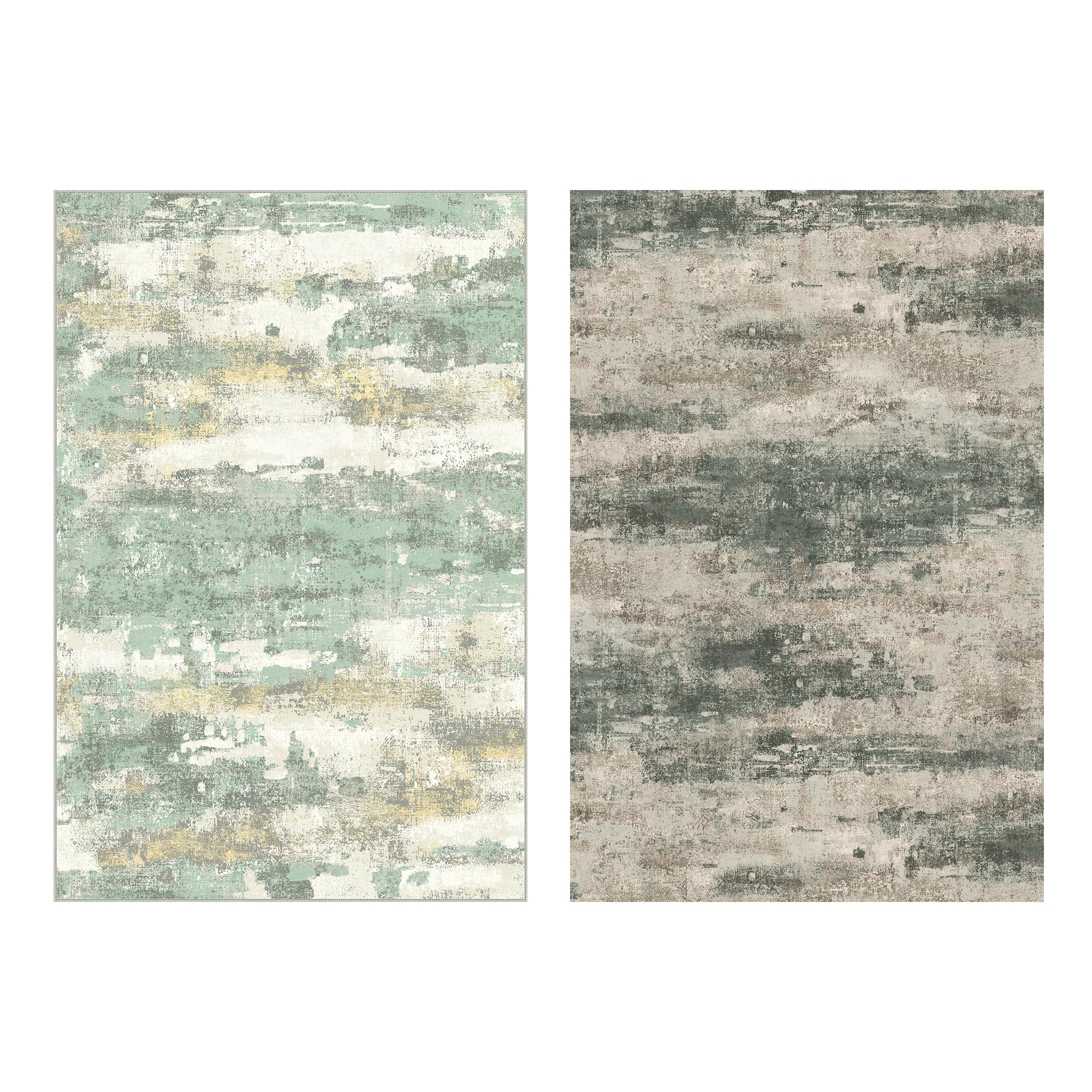 BEIMO 5x7 Area Rug for Bedroom, Green Washable Abstract Reversible Rug
