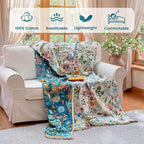 MSGKV Boho Throw Blanket 50"x60" Couch Floral 100% Cotton Blanket Spring Breathable Lightweight Farmhouse Blankets for Sofa Home Decor Muslin Guaze All Seasons