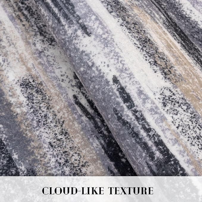 Lansny Modern Abstract Runner Rug 2x5, Grey Black Multi Washable Kitchen Runner Entryway Rug Mat Non-Slip Soft Hallway Rug Runner Thin Print Faux Wool Carpet for Bedroom Laundry Room Indoor