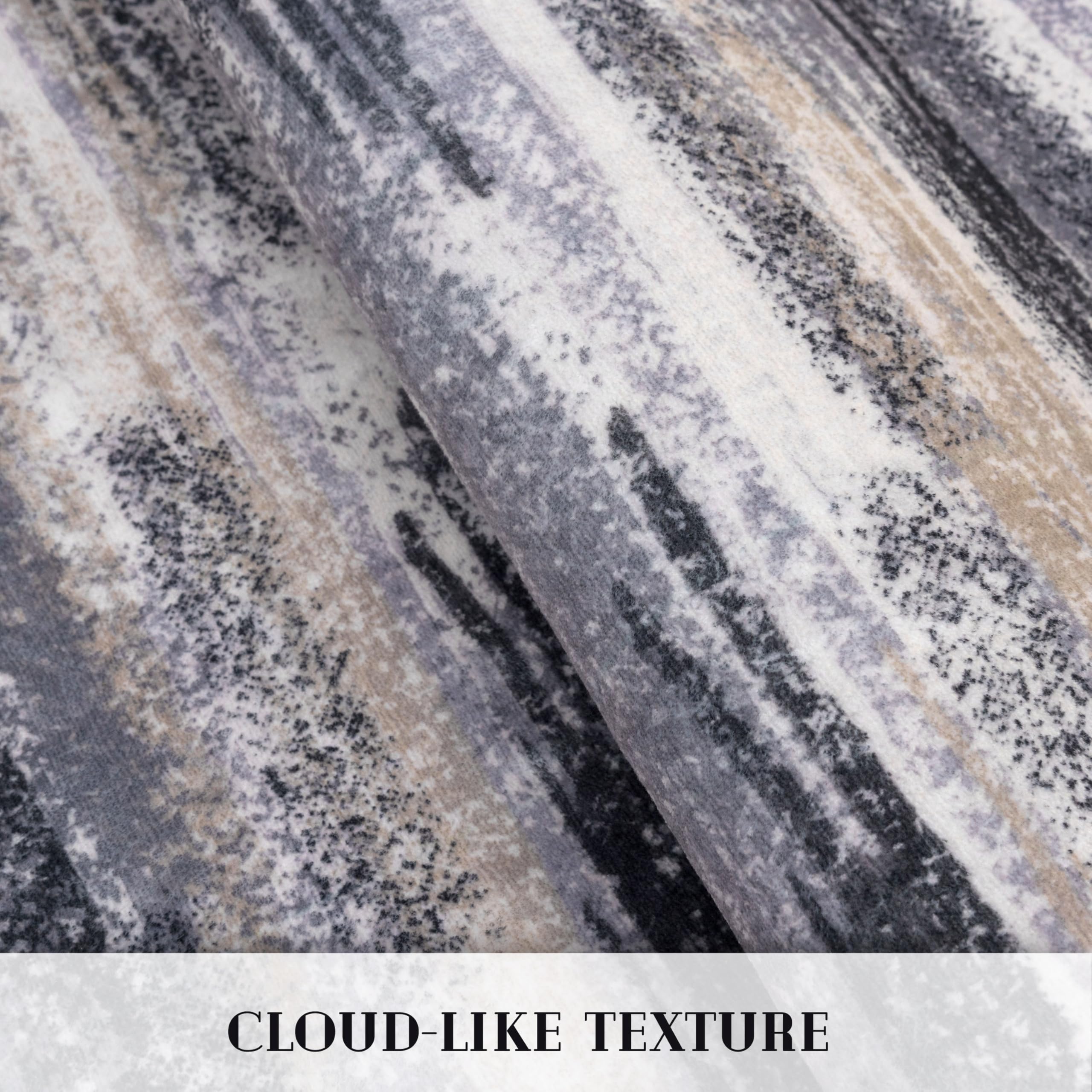 Lansny Modern Abstract 9x12 Large Machine Washable Living Room Rug Non-Slip Soft Bedroom Area Rug Grey Black Multi Ultra Thin Print Faux Wool Carpet Throw Rugs for Nursery Playroom Dining Room Indoor