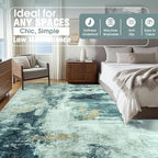 9x12 Area Rugs for Living Room Rug Washable: Abstract Large Rug for Dining Room Bedroom Carpet Non Slip 9 by 12 Indoor Modern Nursery Home Office Teal Grey Gold