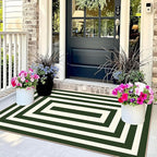 3x5 Modern Entry Rug - Small Washable Indoor Outdoor Mats for Front Door Non-Slip Porch Rug Green White Geometric Striped Throw Rugs for Living Room Bedroom Entryway Kitchen Office Porch Decor