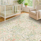 Washable Beige Green 5x8 Area Rug for Living Room, Large Entryway, Kids Room, Boy Bedroom, Playroom - Vintage Oriental Rug Low Pile Non Slip & Stain Resistance (5x8 Beige Green)