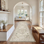 Madane Hallway Runner Rug 2'6''x10' Kitchen Runner, Non Slip Vintage Runners for Hallways Washable Kitchen Rugs Soft Low Pile 2.5x10 ft Rug Runner for Laundry Room, Entryway and Bedroom, Ivory/Brown