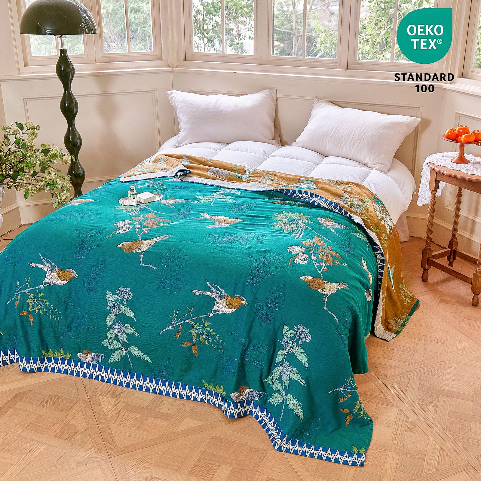 MSGKV Boho Throw Blanket 50"x60" Aviary Botanical Cotton Throw Blanket
