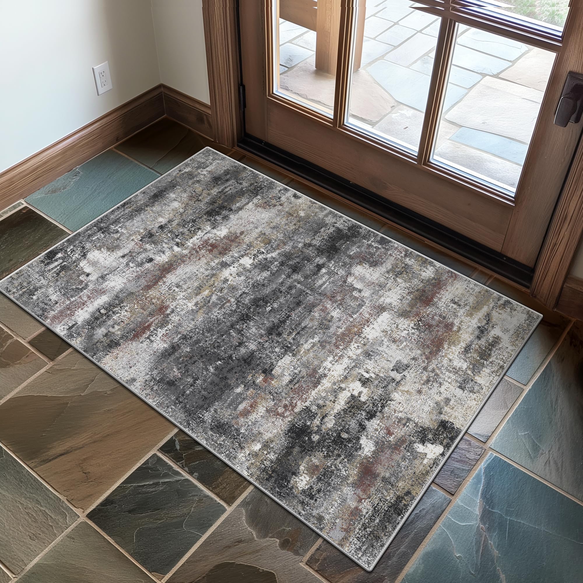BEIMO 2x3 Area Rugs for Entryway, Dark Grey Washable Abstract Non Slip Rug