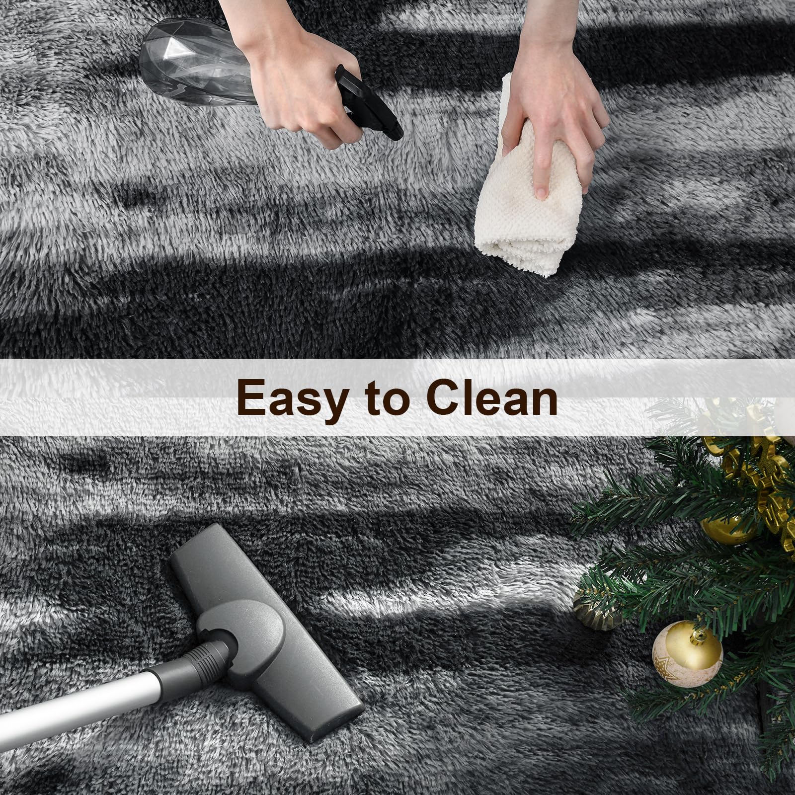 TWINNIS Super Soft Shaggy Rugs Fluffy Carpets, 5x8 Feet, Indoor Modern Plush Area Rugs for Living Room Bedroom Kids Room Nursery Home Decor, Upgrade Anti-Skid Rectangular Fuzzy Rug, Black Gray