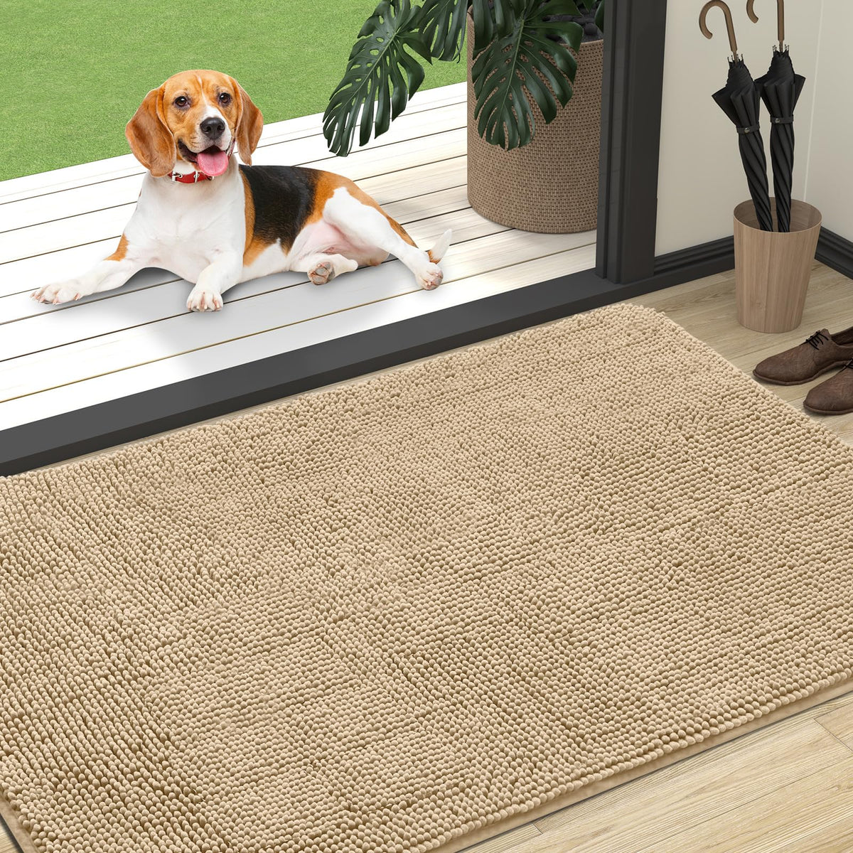OLANLY Dog Door Mat for Muddy Paws 47x32, Super Absorbent Chenille Mud Mat