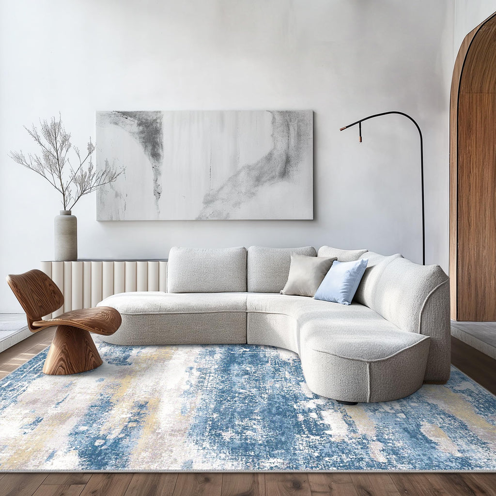 BEIMO 5x7 Area Rugs for Bedroom, Blue Cream Washable Abstract Non Slip Rug